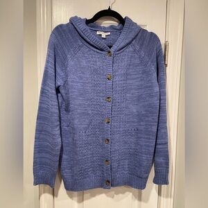 NWT NorthStyle Size S Blue Heather Button Front Hooded Cable Knit Cardigan